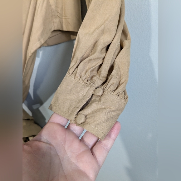 YIREH Embroidered Waist Tie Wrap Top Button Back Crop Popover Blouse S - Picture 8 of 10